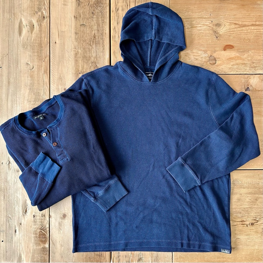 Eddie Bauer Hooded Thermal and J. Crew Henley Navy Shirts Men’s XL
